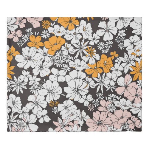 Ditsy Floral Colorful Dark Background Duvet Cover