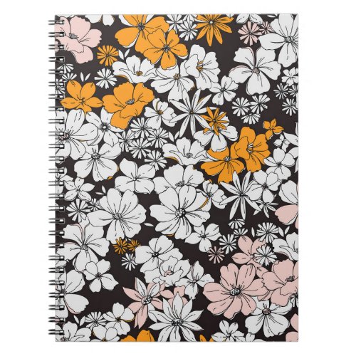 Ditsy Floral Colorful Dark Background Notebook