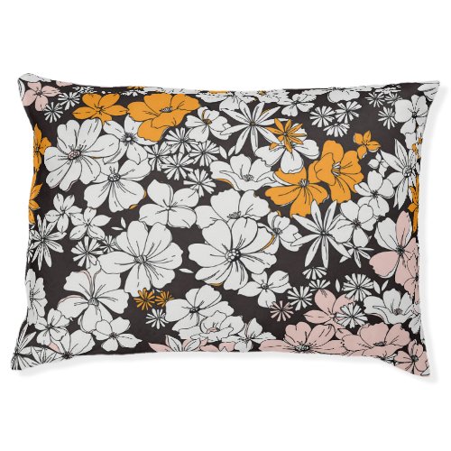 Ditsy Floral Colorful Dark Background Pet Bed