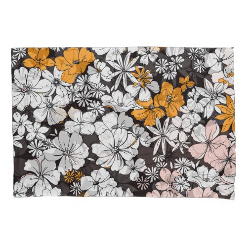Ditsy Floral Colorful Dark Background Pillow Case