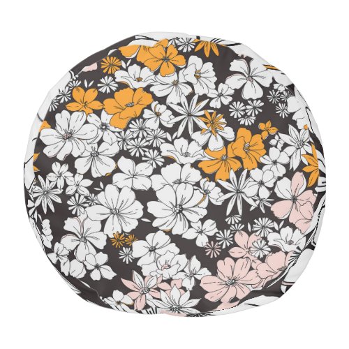 Ditsy Floral Colorful Dark Background Pouf