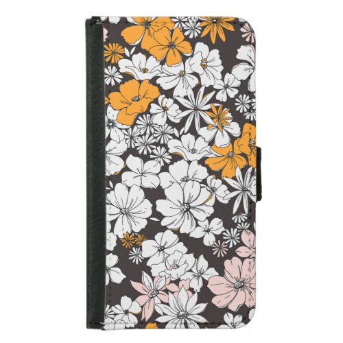 Ditsy Floral Colorful Dark Background Samsung Galaxy S5 Wallet Case