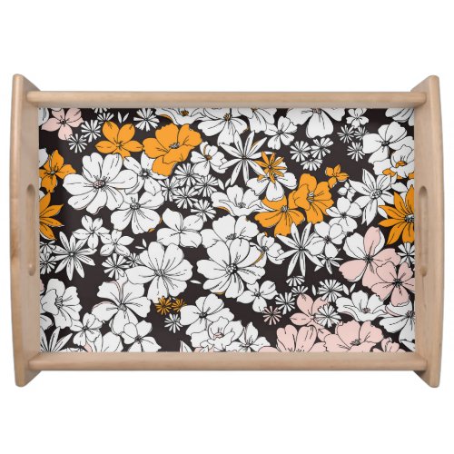 Ditsy Floral Colorful Dark Background Serving Tray