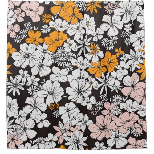 Ditsy Floral Colorful Dark Background Shower Curtain