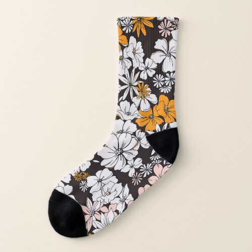 Ditsy Floral Colorful Dark Background Socks