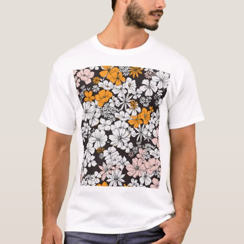 Ditsy Floral Colorful Dark Background T_Shirt