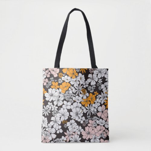 Ditsy Floral Colorful Dark Background Tote Bag