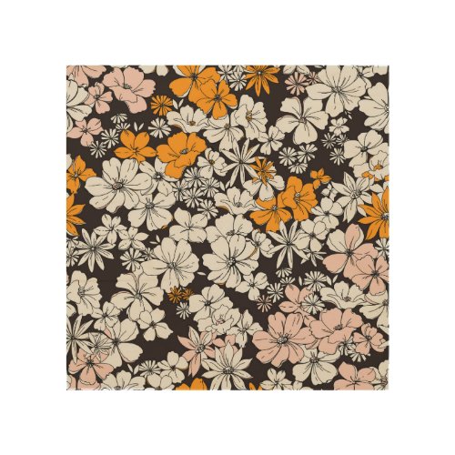 Ditsy Floral Colorful Dark Background Wood Wall Art