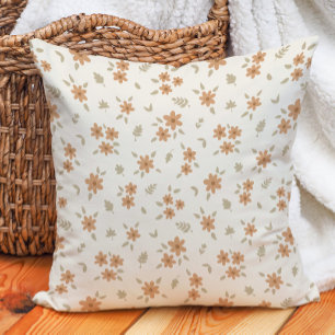 Ditsy Floral Cottagecore Boho Wildflower Beige Throw Pillow