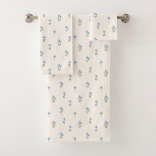 Ditsy Floral Cottagecore Boho Wildflower Blue Bath Towel Set