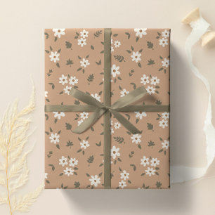 Ditsy Floral Cottagecore Boho Wildflower Tan Brown Wrapping Paper