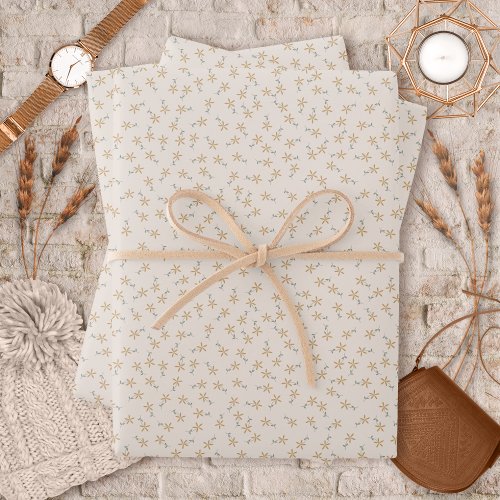 Ditsy Floral _ Earthtone rustic on white cement Wrapping Paper Sheets