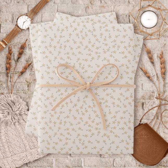 Ditsy Floral - Earthtone rustic on white cement Wrapping Paper Sheets (Ditsy Floral - Earthtone rustic on white cement Wrapping Paper Sheets by Leapfroglisics Shop)