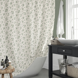 Ditsy Floral Muted Neutral Cottagecore Beige Sage Shower Curtain