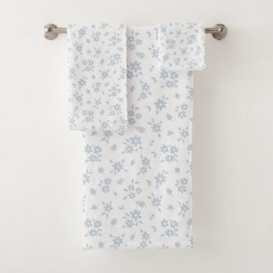 Ditsy Floral Pattern Coastal Cottage Blue White Bath Towel Set