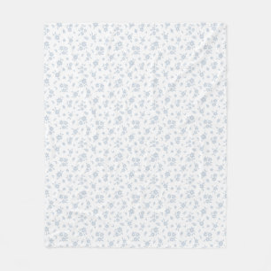 Ditsy Floral Pattern Coastal Cottage Blue White Fleece Blanket