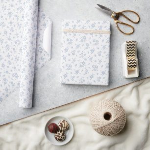 Ditsy Floral Pattern Coastal Cottage Blue White Wrapping Paper