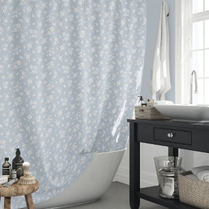 Ditsy Floral Pattern Coastal Cottagecore Pale Blue Shower Curtain