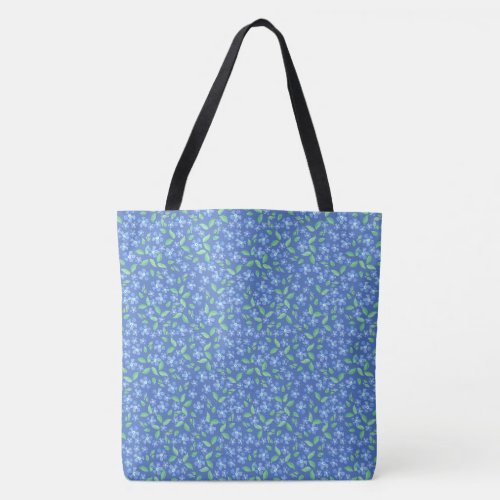 Ditsy Floral Periwinkle Pattern on Royal Blue Tote Bag