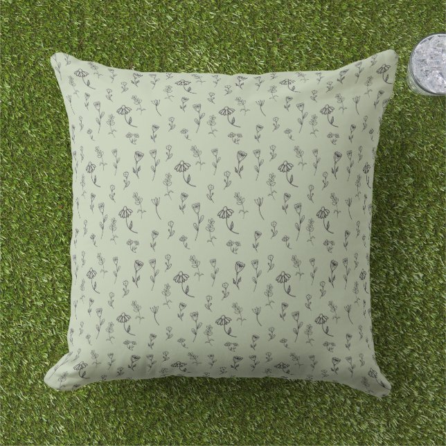 Ditsy Floral Sage Green Outdoor Pillow (Grass)