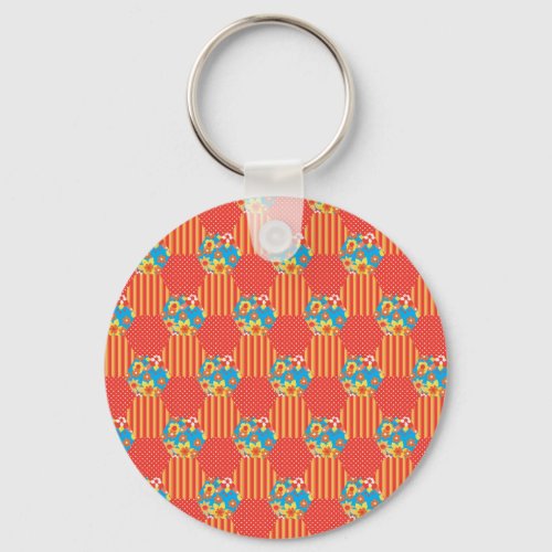 Ditsy Floral Stripes Polka Dots Patchwork Keychain