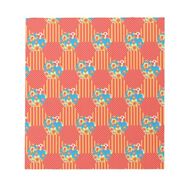 Ditsy Floral, Stripes, Polka Dots Patchwork Notepad (Front)