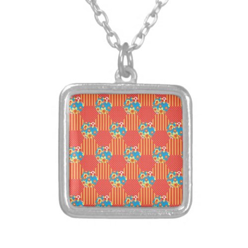 Ditsy Floral Stripes Polka Dots Patchwork Silver Plated Necklace