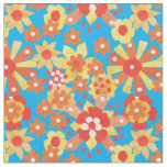 Ditsy Orange Floral Pattern on Turquoise Fabric