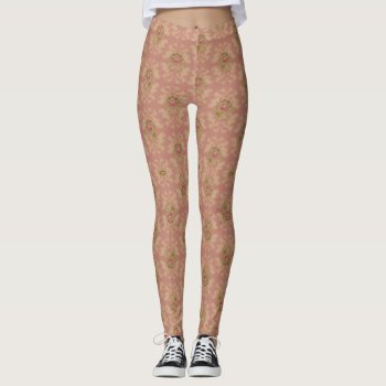 Ditsy Pink Rose Retro Floral Pattern Leggings by sequindreams at Zazzle