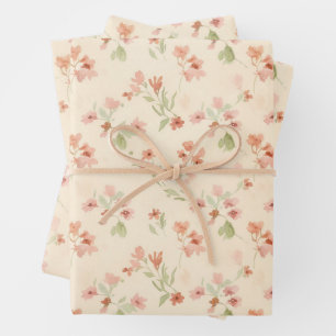 Ditsy scattered floral blush, pink and sage wrapping paper sheets