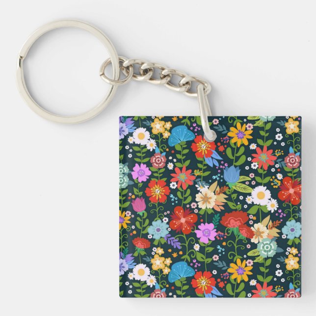 Ditsy seamless Flowers Pattern-13554 Keychain (Front)