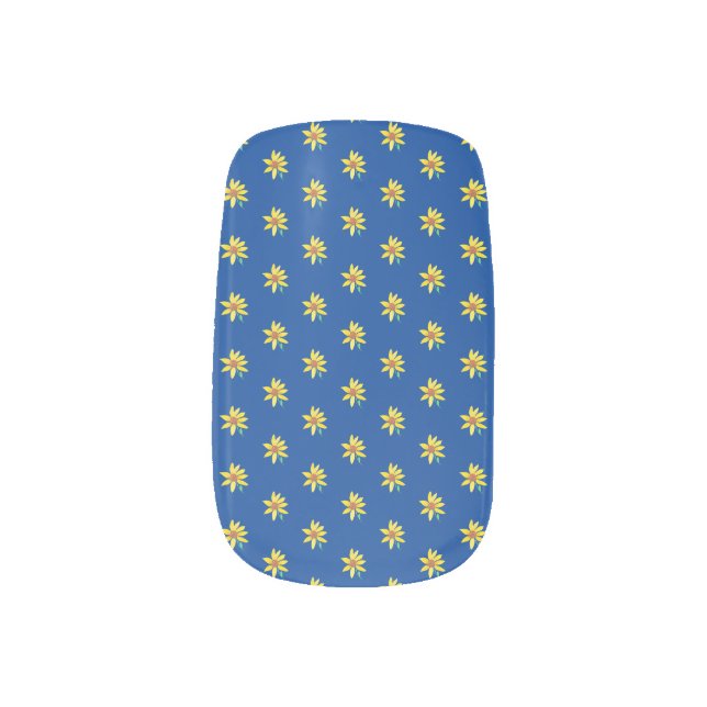 Ditsy Sunflowers Watercolor Hand Painted Minx Nail Art (Left Thumb)