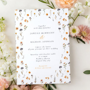 Ditsy Sunflowers & Wildflowers Fall Wedding  Invitation