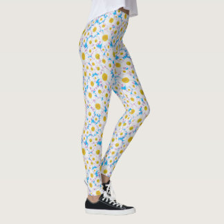 Ditsy White Daisies Pattern on Blue to Customize Leggings