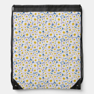 Ditsy White Daisy Pattern on Sky Blue Drawstring Bag