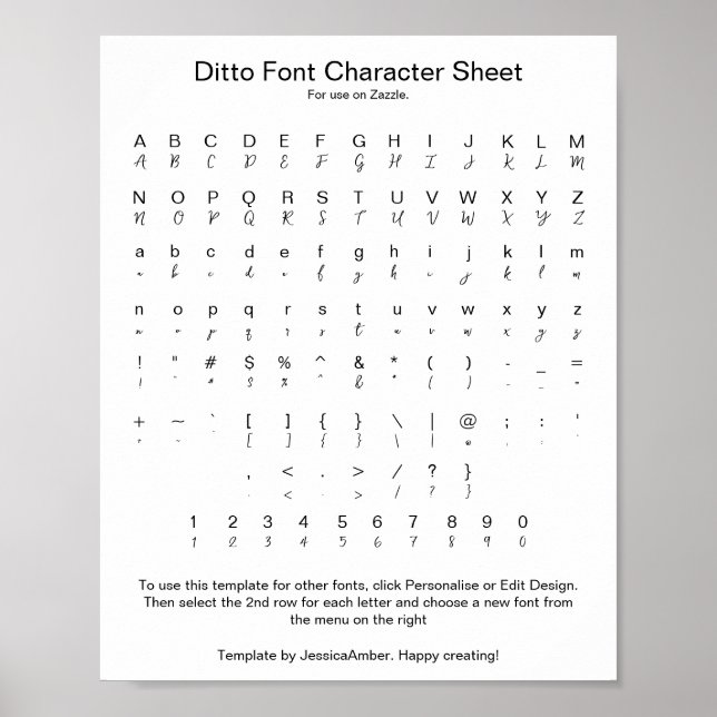 Ditto Font Glyph Character Sheet Poster (Front)