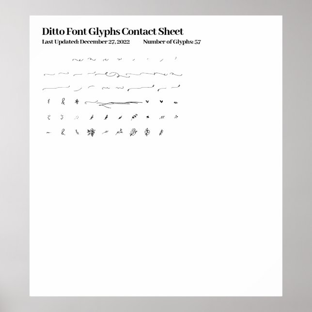 Ditto Font Glyphs Contact Sheet Poster (Front)