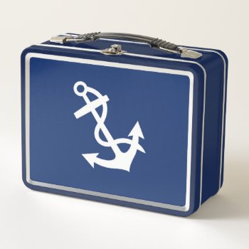 Ditty Bag_white Anchor_boat & Nautical Inspired Metal Lunch Box by FUNauticals at Zazzle