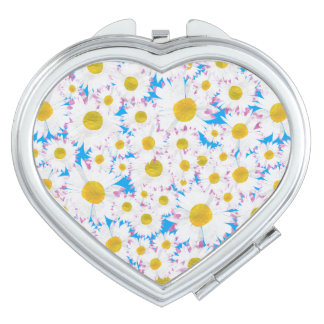 Ditzie White Daisies on Sky Blue Heart-shape Makeup Mirror