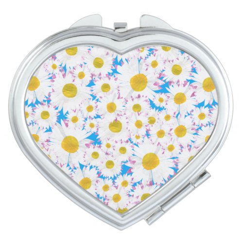 Ditzie White Daisies on Sky Blue Heart_shape Makeup Mirror