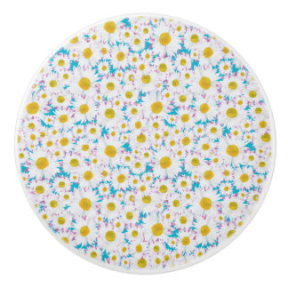 Ditzy Daisies on Blue Custom Ceramic Drawer Knob