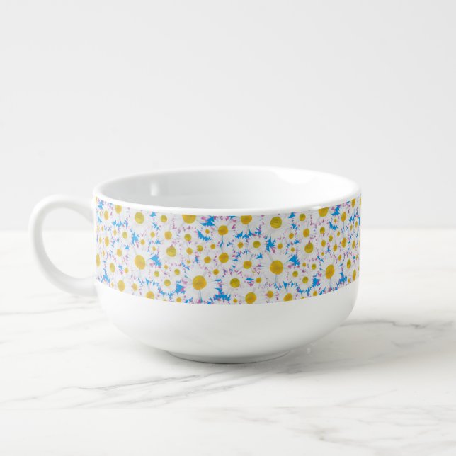 Ditzy Daisies on Blue Custom Ceramic Soup Mug (Right)