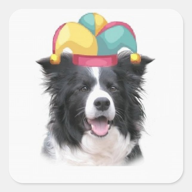 Ditzy Dogs~Original Sticker~Border Collie Square Sticker (Front)