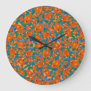 Ditzy Orange Fish Pattern on Green and Blue Clock