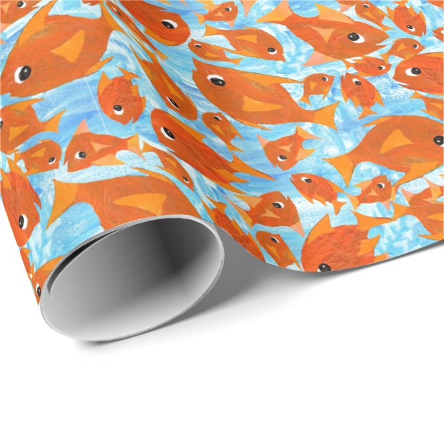 Ditzy Orange Fishes on Watery Blue Wrapping Paper (Roll Corner)