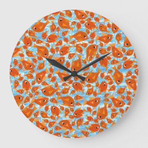 Ditzy Orange Fishes Pattern on Watery Blue Clock