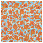 Ditzy Orange Fishes Pattern on Watery Blue Fabric