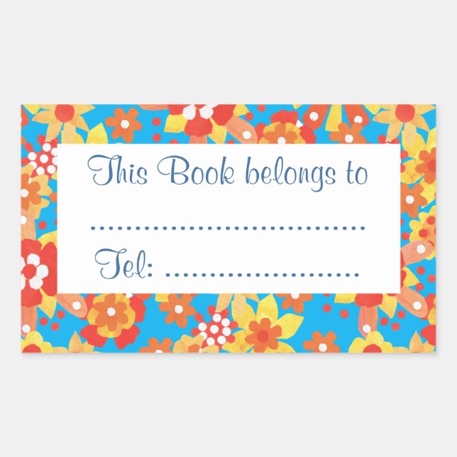 Ditzy Orange Flowers Stick-on Bookplates (Front)