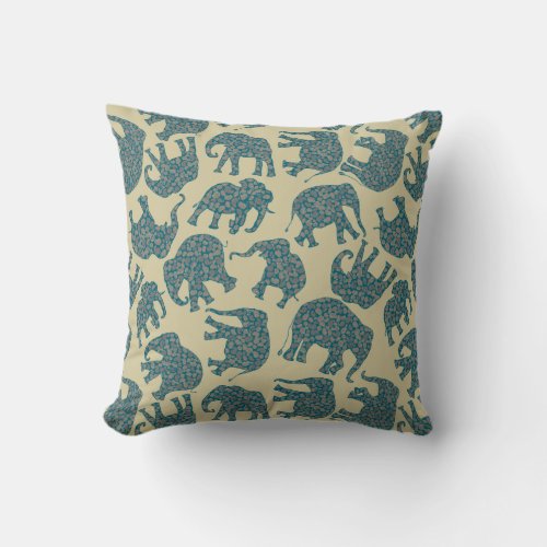 Ditzy Paisley Elephants on Beige Pillow or Cushion