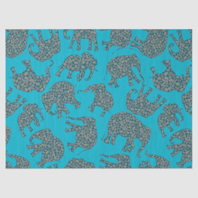 Ditzy Paisley Elephants on Turquoise Tissue Paper (Front)
